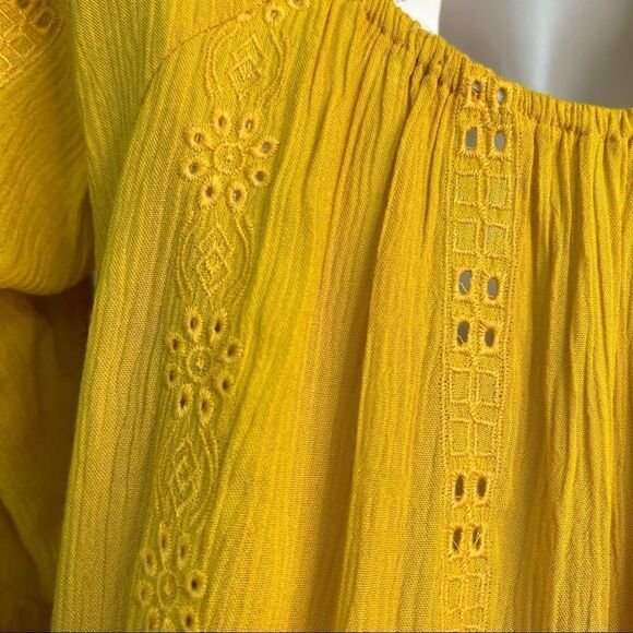 Adiva Mustard Gold Ruffled Boho Long sleeve tunic gauze top - Picture 9 of 16